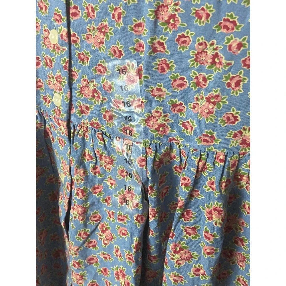 Polo Ralph Lauren Girl Dress 16 Button Front Blue Pink Flowers S/S Pockets NWT‎
